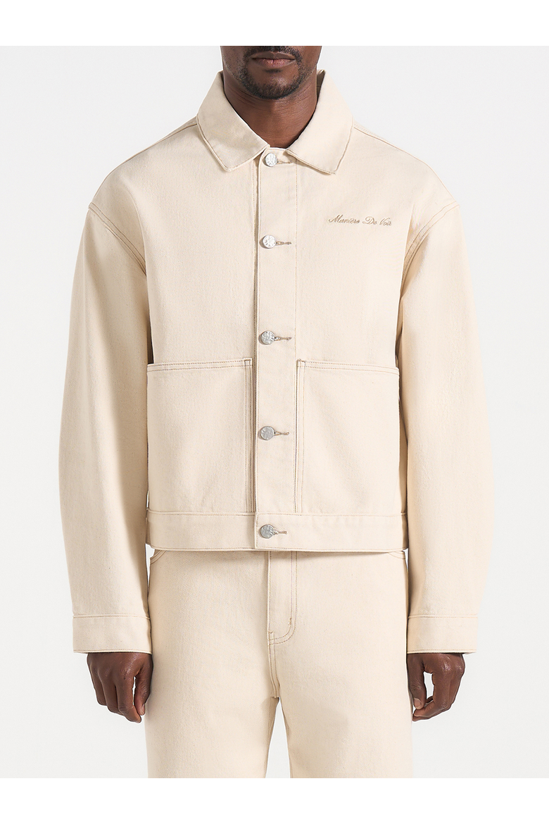 Damien Boxy Fit Denim Jacket, Main, color, Cream