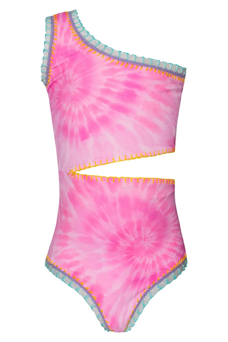Kids' Rainbow Embroidered One-Shoulder One-Piece Swimsuit, Main, color, AMALFI