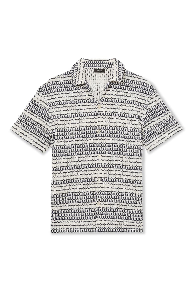 Chez Crochet Camp Shirt, Alternate, color, WHITE/ BLACK