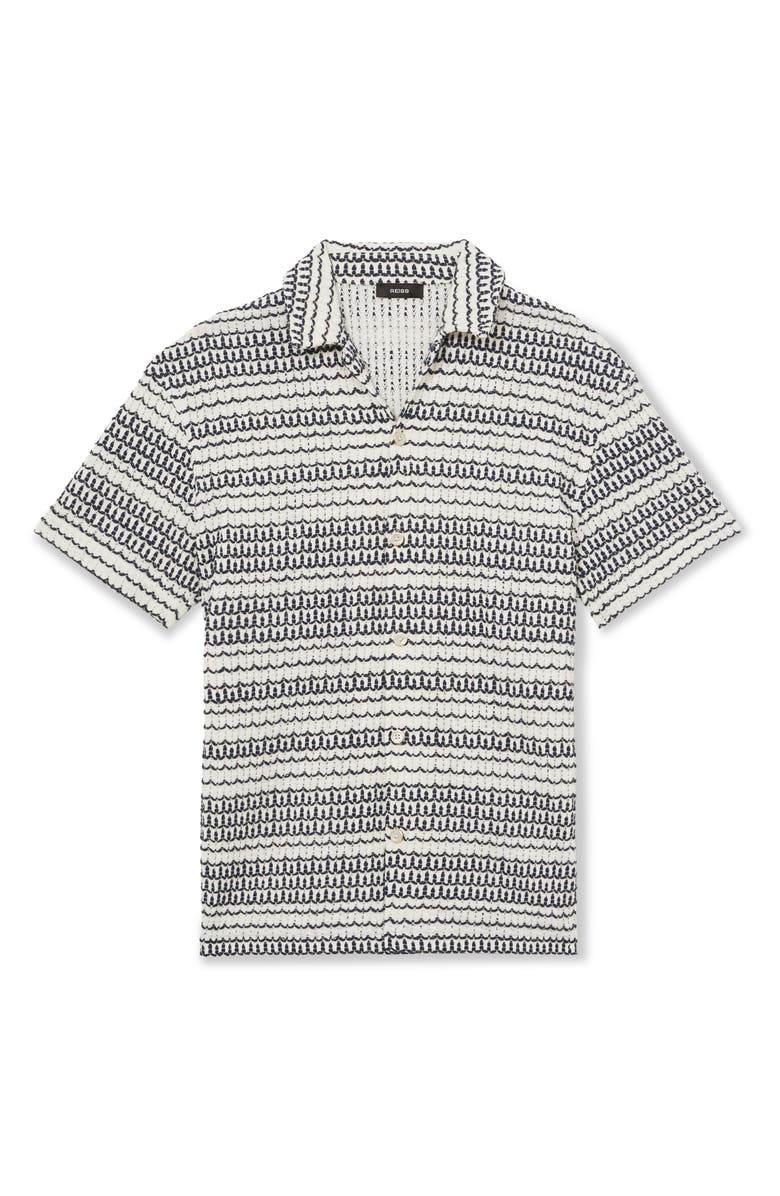Reiss Chez Crochet Camp Shirt, Alternate, color, White/ Black