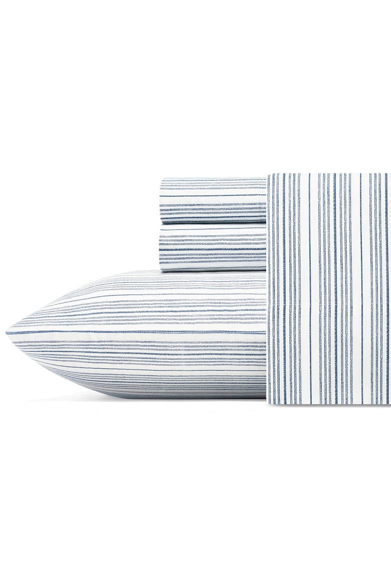 Beaux Stripe Blue Cotton Percale Sheet Set - Full, Main, color, NAVY