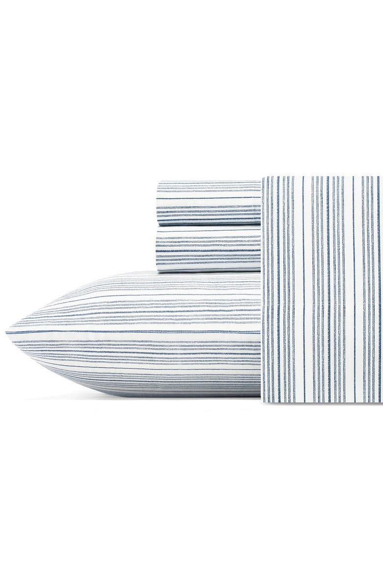 Nautica Beaux Stripe Blue Cotton Percale Sheet Set - Full, Main, color, Navy