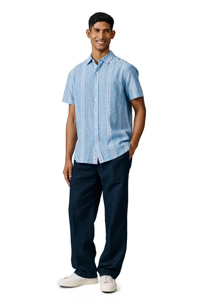 Austin Cotton Linen Short Sleeved Shirt, Alternate, color, Blue Irregular Stripe