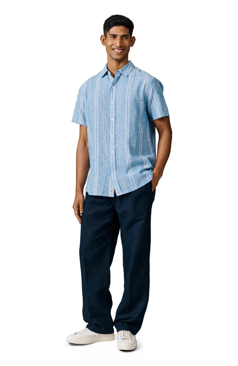 Aubin Austin Cotton Linen Short Sleeved Shirt, Alternate, color, Blue Irregular Stripe