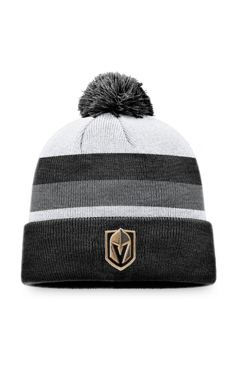 FANATICS Men's Fanatics Branded Black/Charcoal Vegas Golden Knights Fundamental Cuffed Knit Hat with Pom, Main, color, 