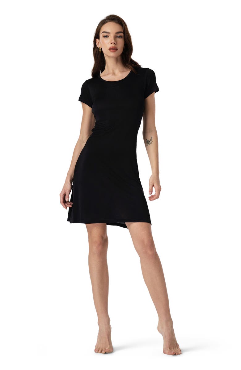 SILKSILKY Silk Knitted Short Sleeve Round Neck Short Nightgown, Alternate, color, 