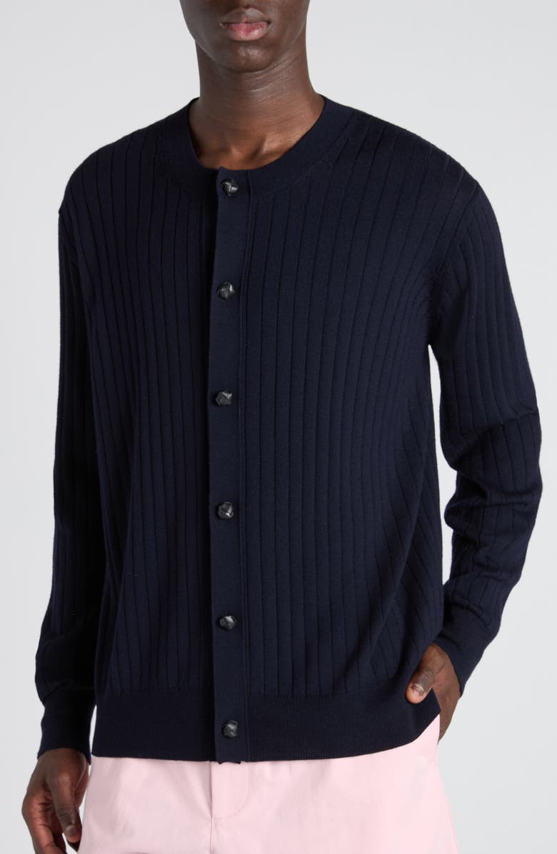 Bottega Veneta Rib Wool Cardigan, Alternate, color, 4140 Abyss