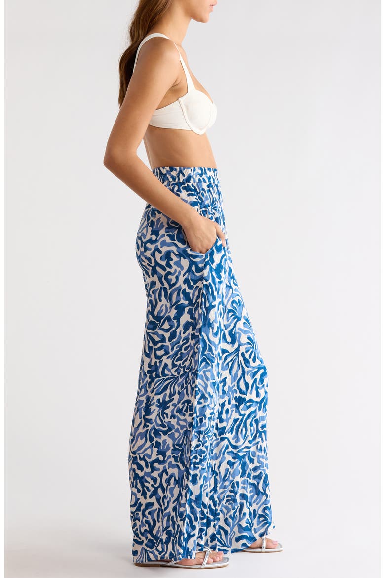 Print Wide Leg Pants, Alternate, color, BLUE CAROLINA