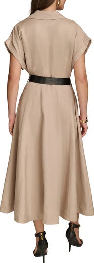 【Donna Karan New York】Linen-Blend Belted Shirtdress Donna Karan New York Linen Blend Belted Midi Shirtdress