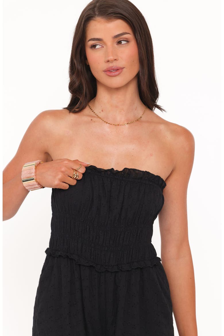 Yulissa Strapless Eyelet Jumpsuit, Alternate, color, BLACK BRODERIE