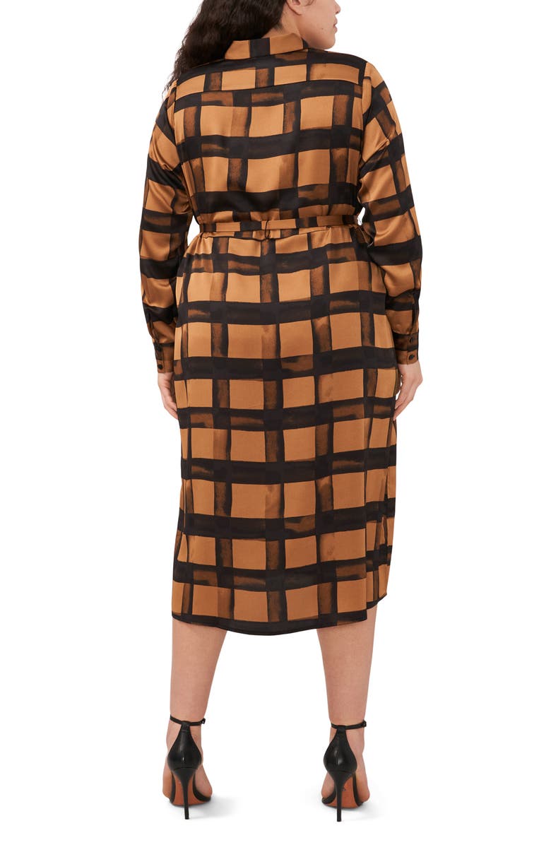 Halogen<sup>®</sup> Grid Pattern Long Sleeve Tie Waist Midi Shirtdress, Alternate, color, 