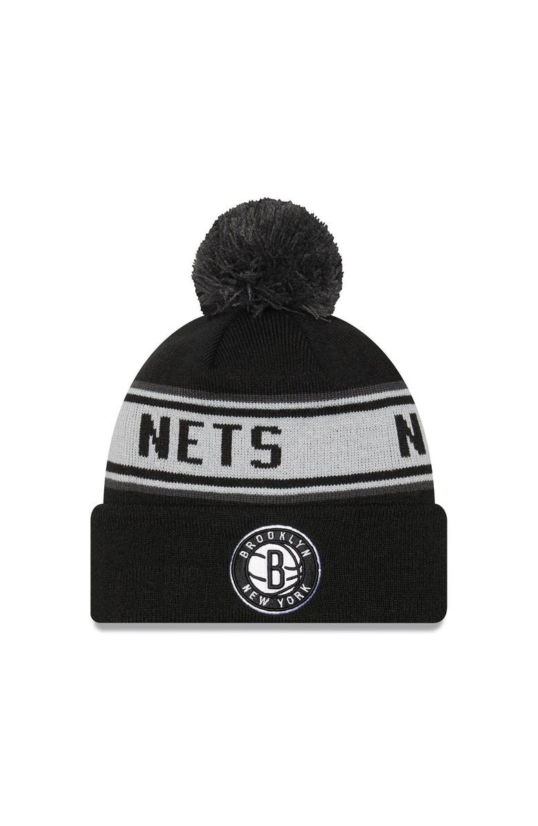 New Era Men's New Era Black Brooklyn Nets Repeat Cuffed Knit Hat with Pom, Main, color, 