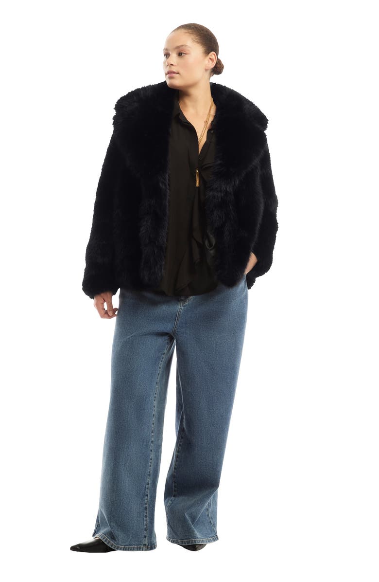 June + Vie Faux Fur Coat, Main, color, Black Onyx