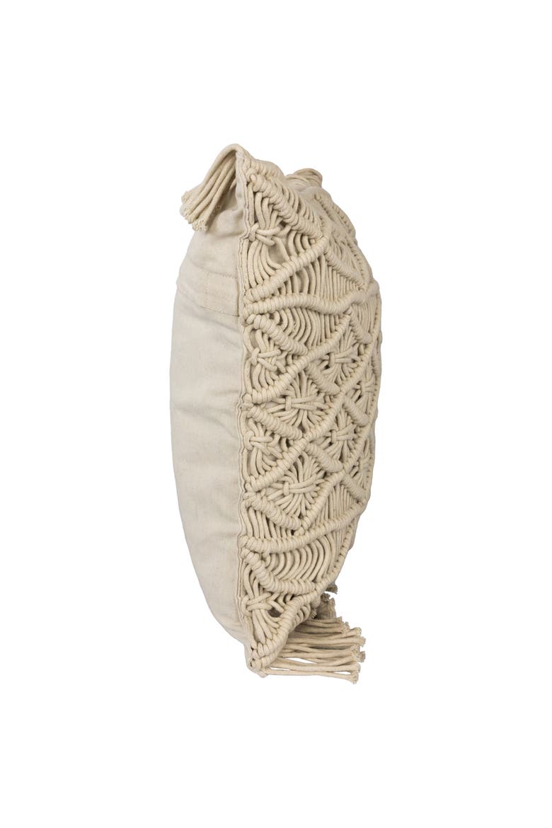 18" Natural Cotton Handmade Macrame Square Throw Pillow, Alternate, color, Ivory