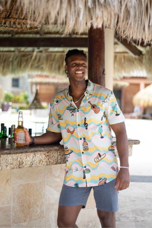 Baja Llama Men's Ay Caramba - 7-seas Button Up In Pink