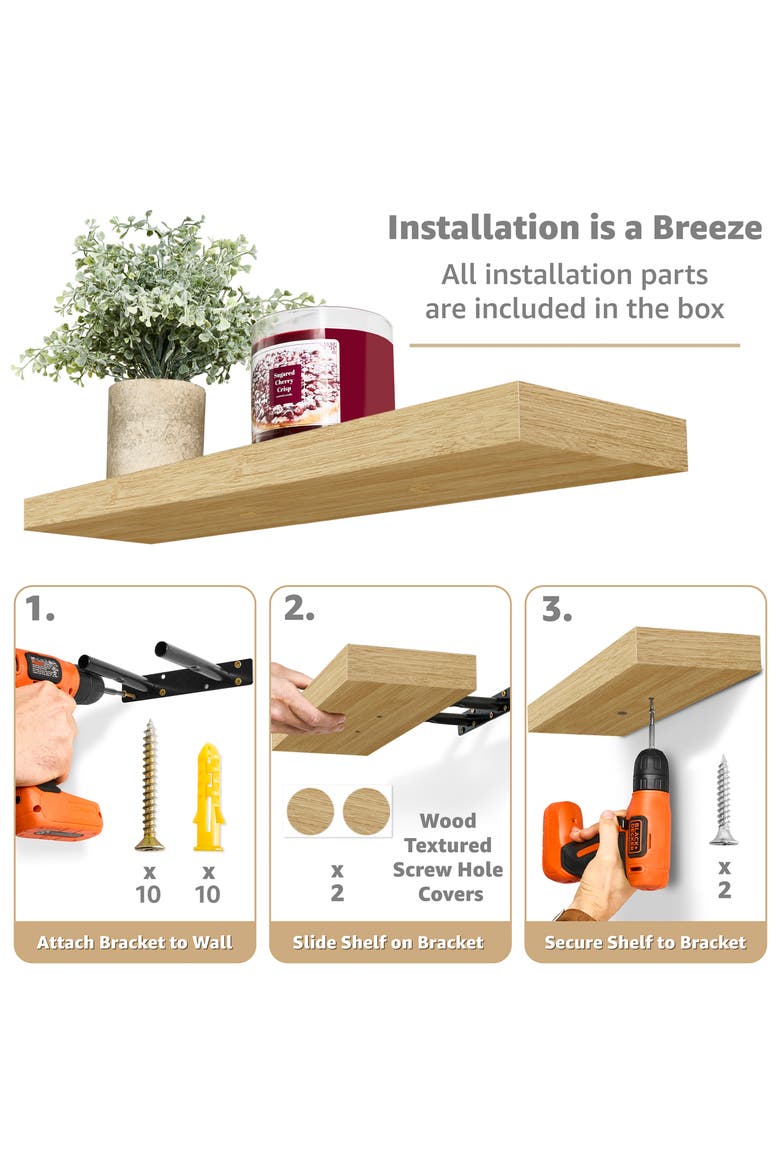 24" x 9" Set of 4 Floating Wall Shelves, Alternate, color, MAPLE