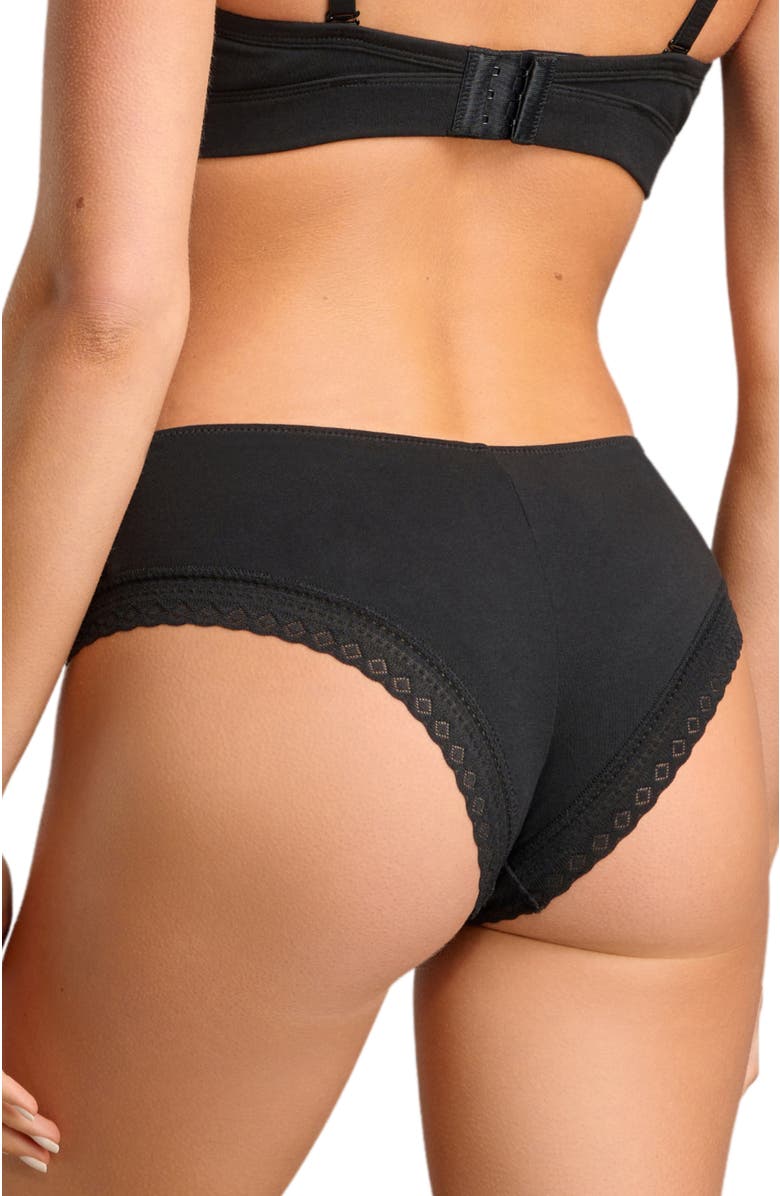 Siella Organic Cotton Lace Cheeky, Alternate, color, Black