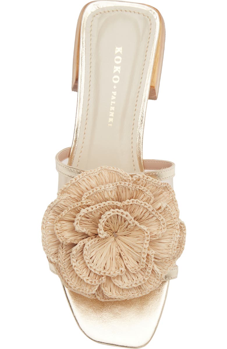 KOKO + PALENKI Ana Slide Sandal, Alternate, color, Gold Light-Raffia Flower