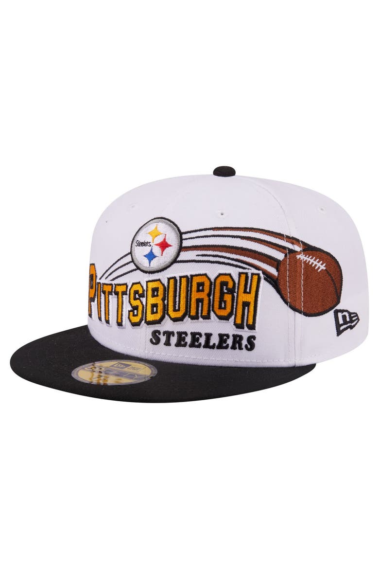 Men's New Era White/Black Pittsburgh Steelers Retro Swoop 59FIFTY Fitted Hat, Alternate, color, White