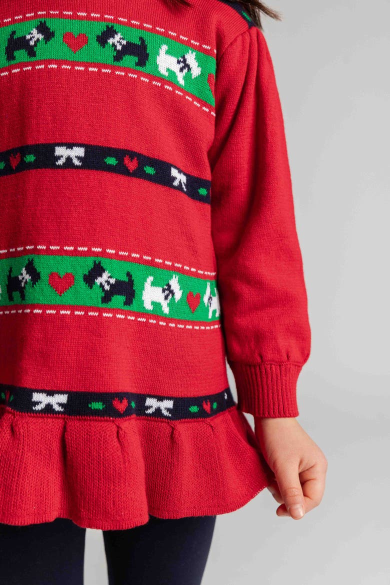 Sweater Tunic Set with Scotty Dogs, Bows, & Hearts, Alternate, color, Red, Navy, Green & White Multi