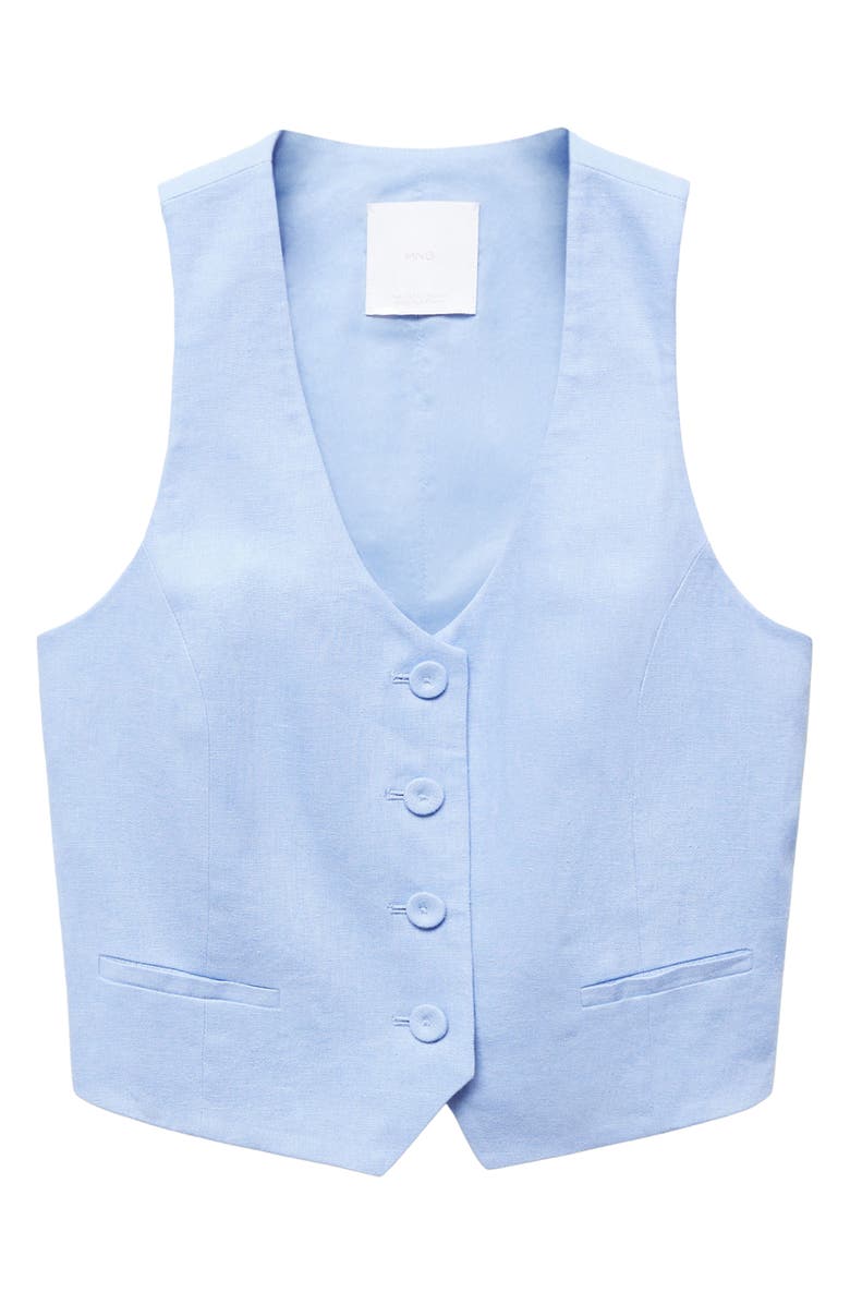 MANGO Linen Suit Vest, Alternate, color, Sky Blue