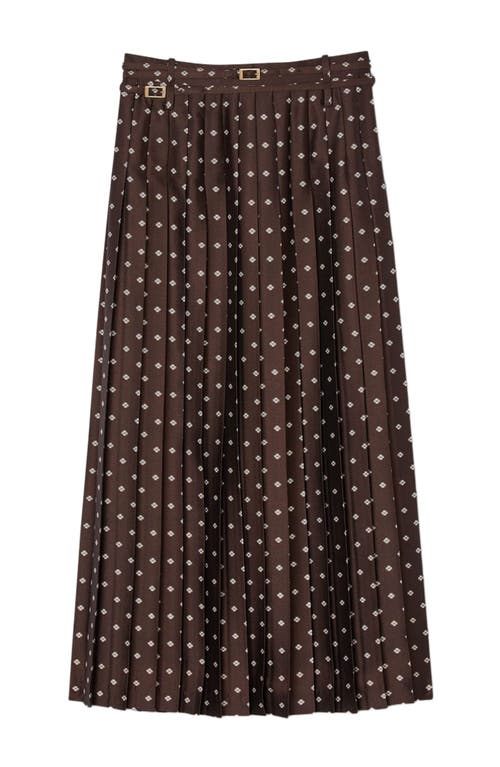 Sandro Pleated Patterned Midi Skirt In Brown