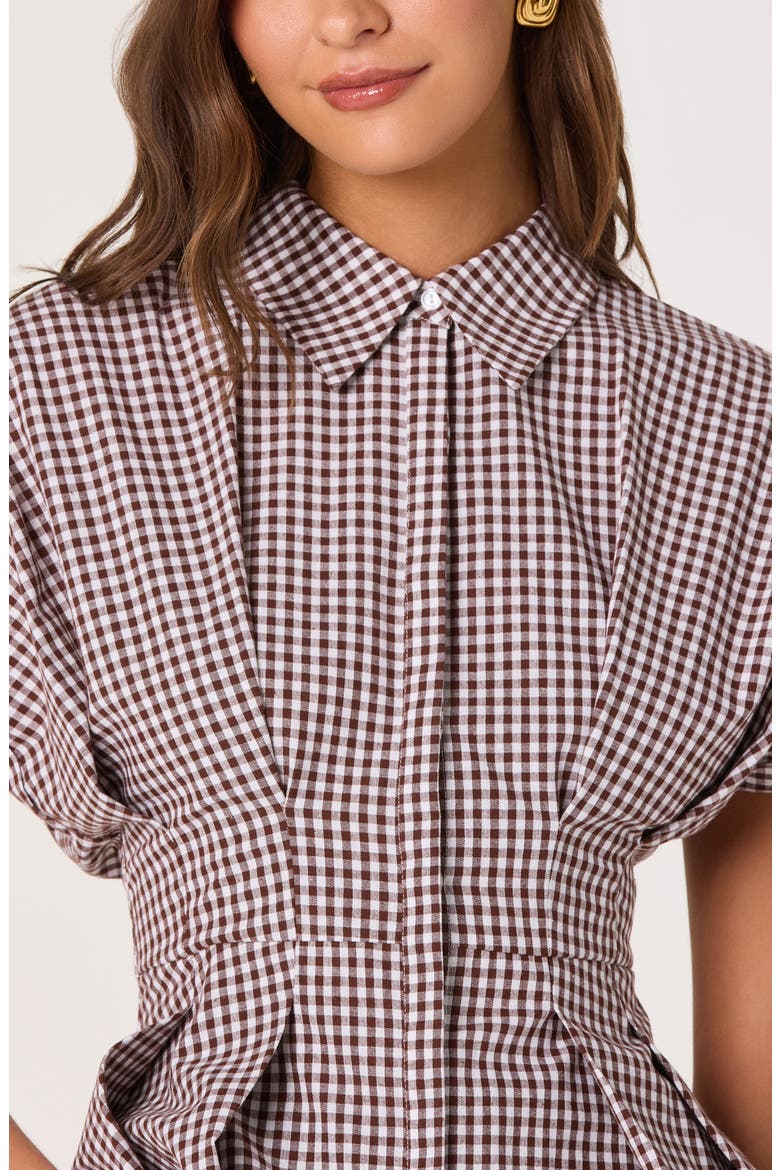 Beck Gingham Cotton Peplum Top, Alternate, color, BROWN GINGHAM