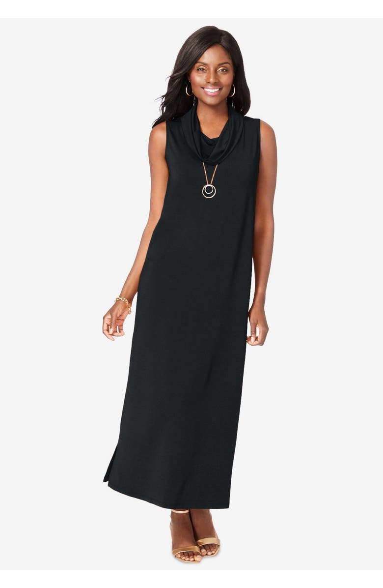 Jessica London 2-Piece Cowlneck Jacket Dress, Alternate, color, Black