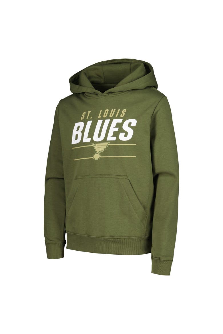 Youth Levelwear Olive St. Louis Blues Podium Fleece Pullover Hoodie, Alternate, color, Olive