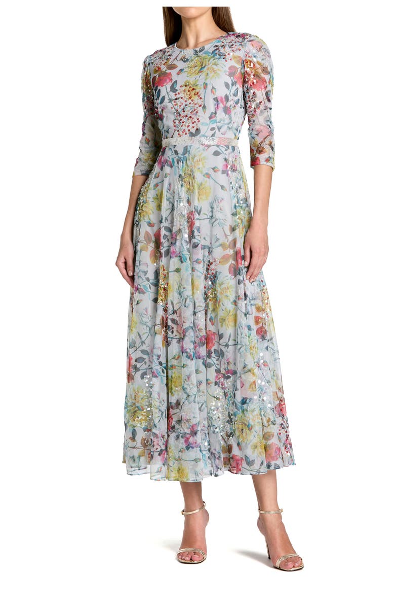 Mac Duggal Beaded Short Sleeve Crew Neck Sheath Midi Dress, Main, color, Burgundy