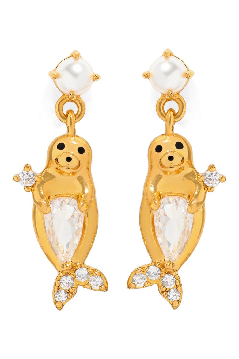 Seal Drop Earrings, Main, color, GOLD