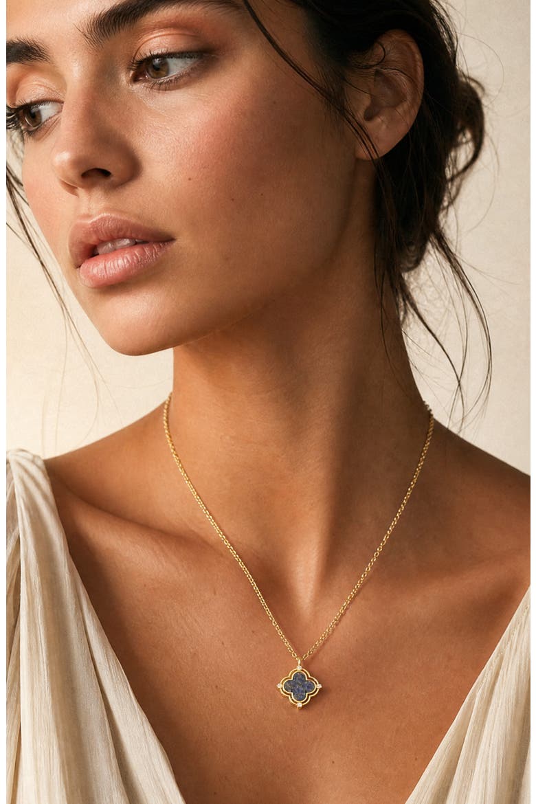 Amelia 14k Gold Plated Lapis Clover Necklace, Alternate, color, GOLD