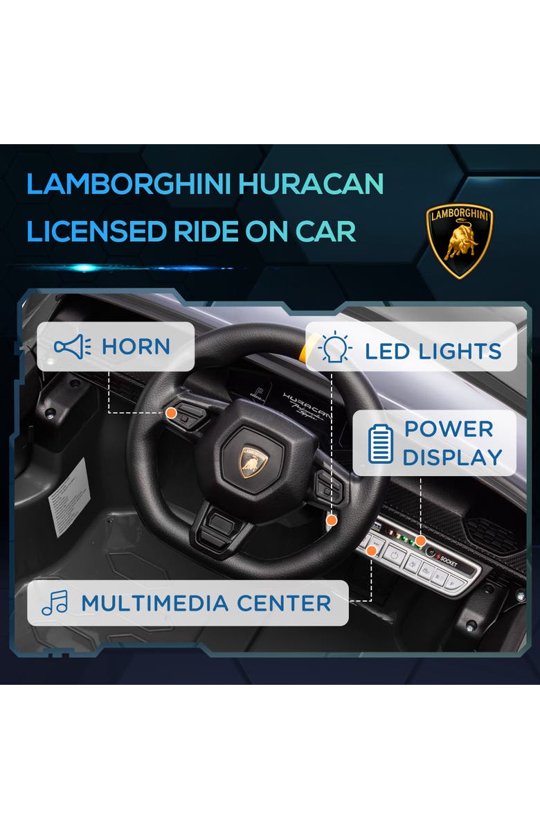 Qaba 12V Lamborghini Huracan Kids Electric Car with Parent Remote Control, Spring Suspension, Alternate, color, 