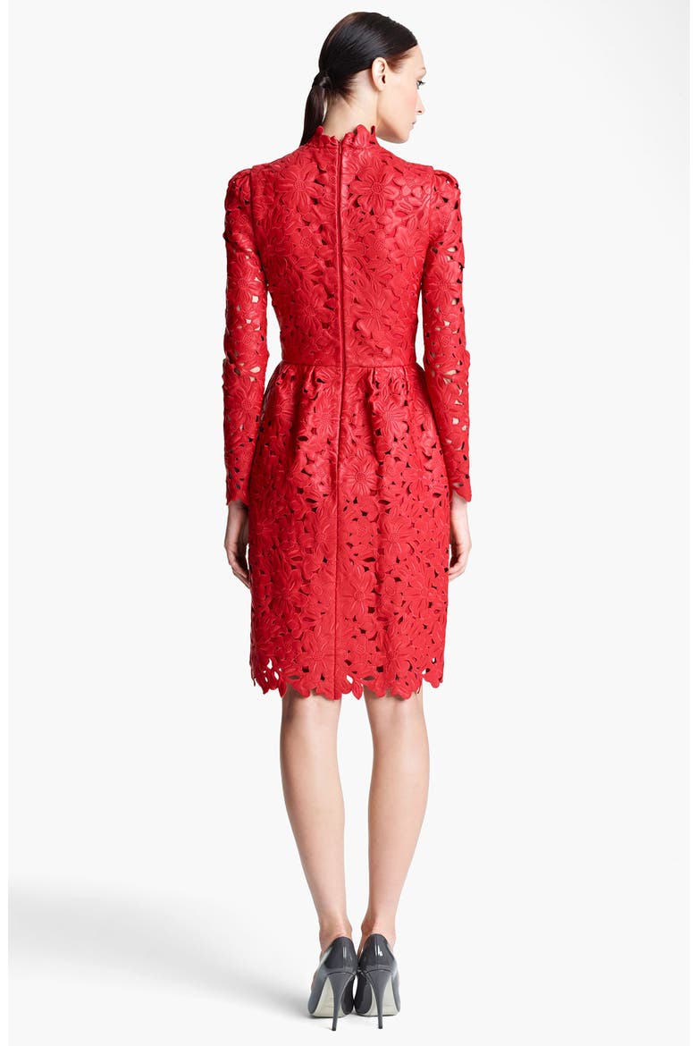 Laser Cut Leather Dress, Alternate, color, RED