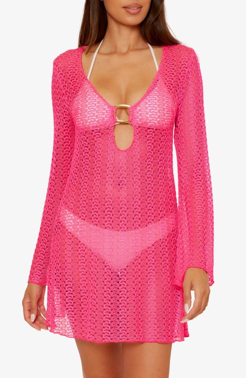 Golden Beach Long Sleeve Lace Cover-Up Tunic