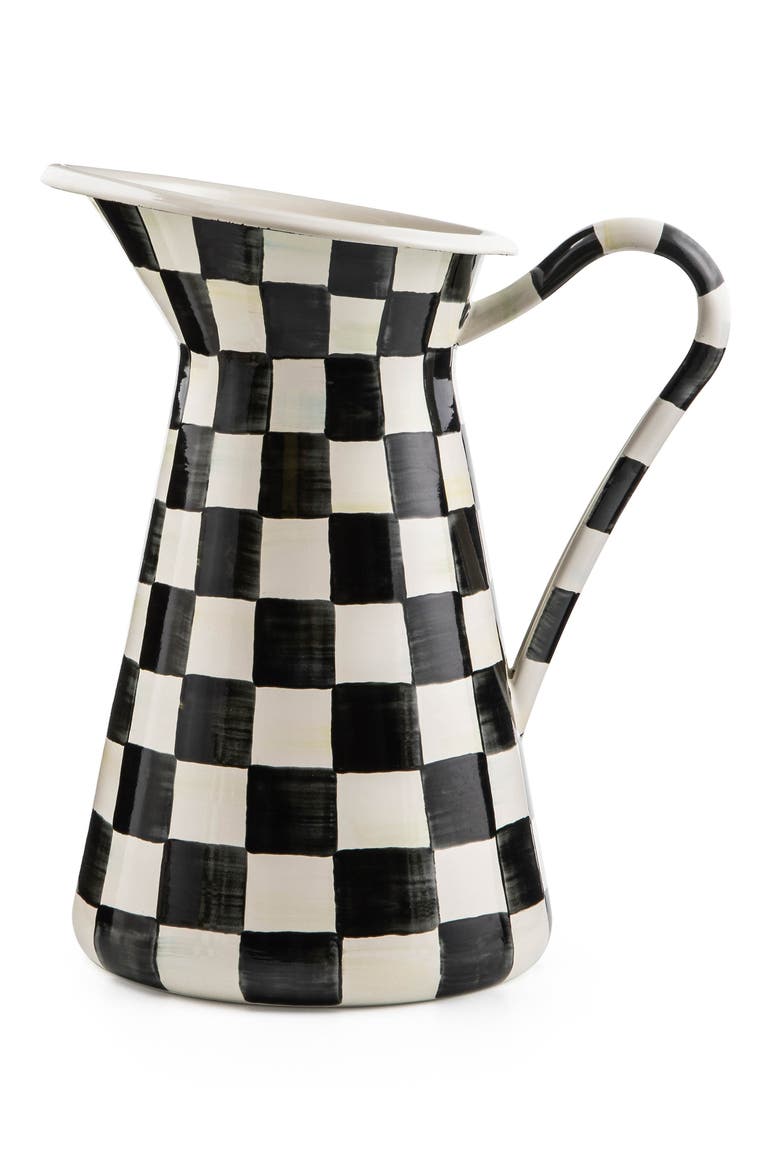 Courtly Check Large Enameled Steel Practical Pitcher, Main, color, BLACK/ WHITE