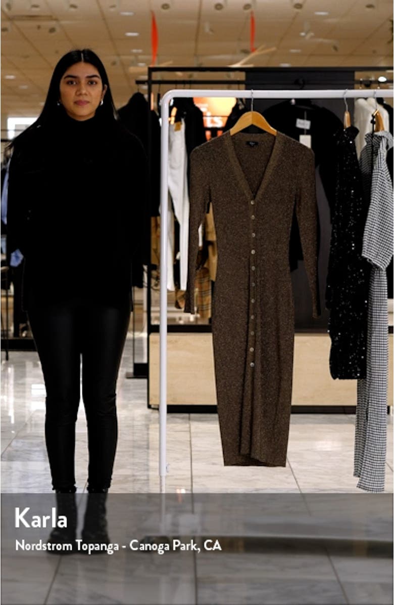 Lorraine Metallic Long Sleeve Button-Up Sweater Dress, sales video thumbnail