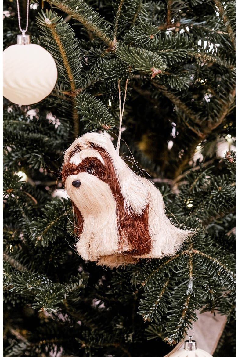 Shih Tzu Handwoven Ornament, Alternate, color, BROWN/ WHITE