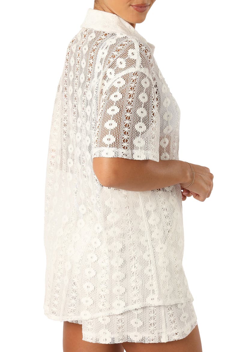 Eden Short Sleeve Cotton Lace Button-Up Shirt, Alternate, color, WHITE