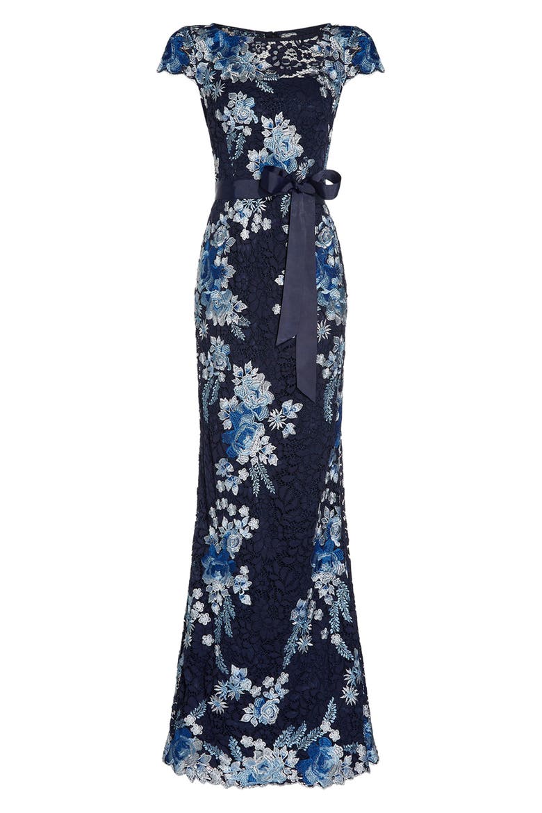 Embroidered Lace Gown, Alternate, color, NAVY MULTI