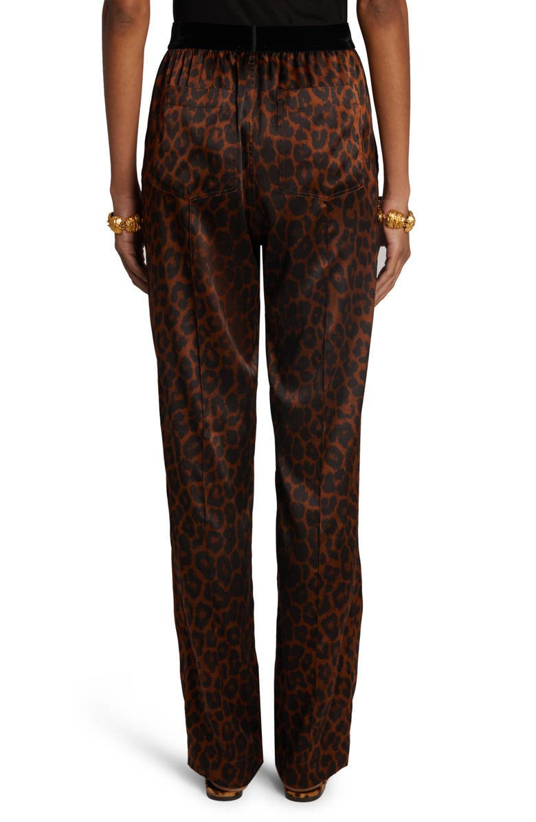 TOM FORD Reflected Leopard Print Stretch Silk Pajama Pants, Alternate, color, Dark Brown