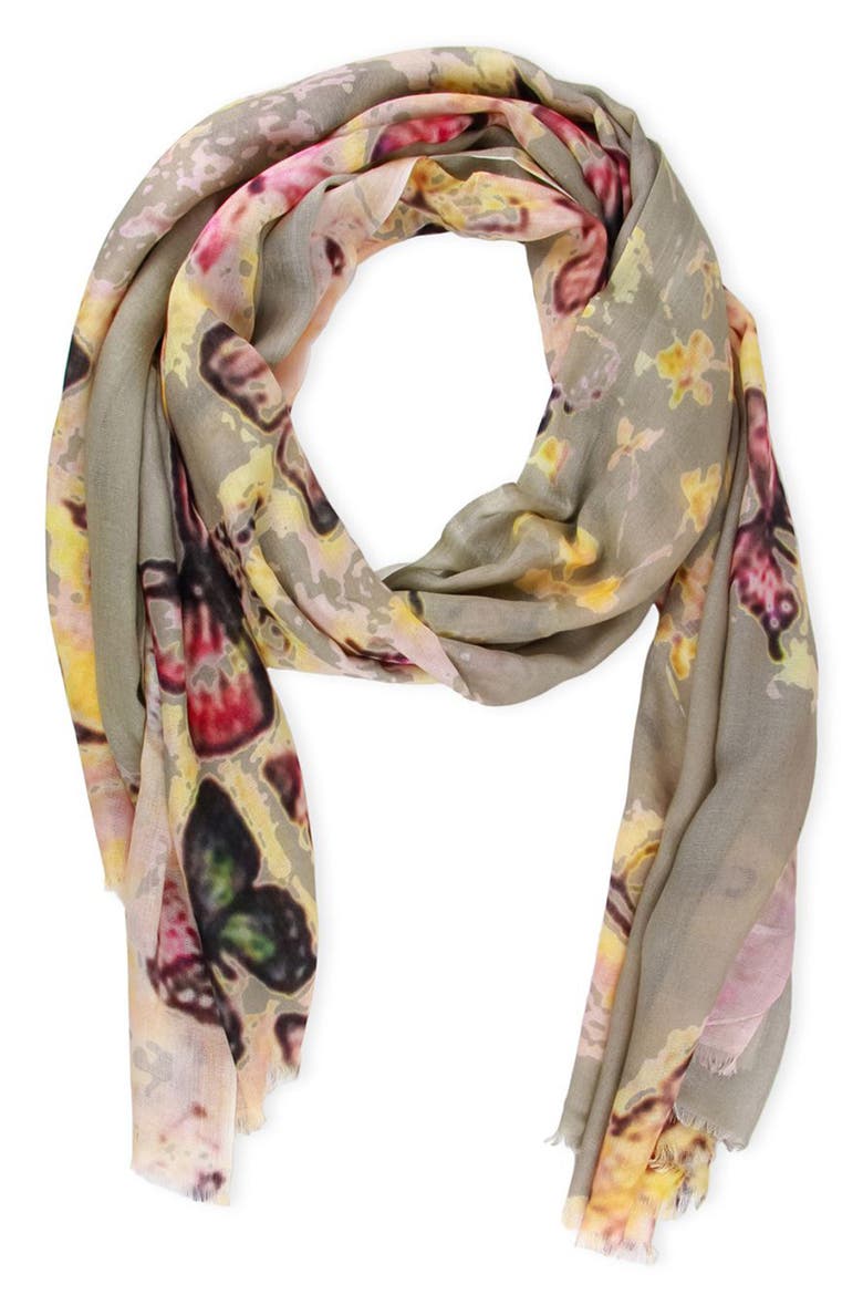 Butterfly Print Scarf, Main, color, TAUPE