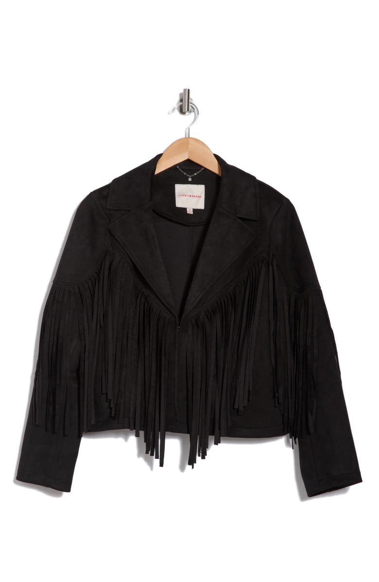 Lucky Brand Notch Collar Fringe Crop Jacket, Alternate, color, 