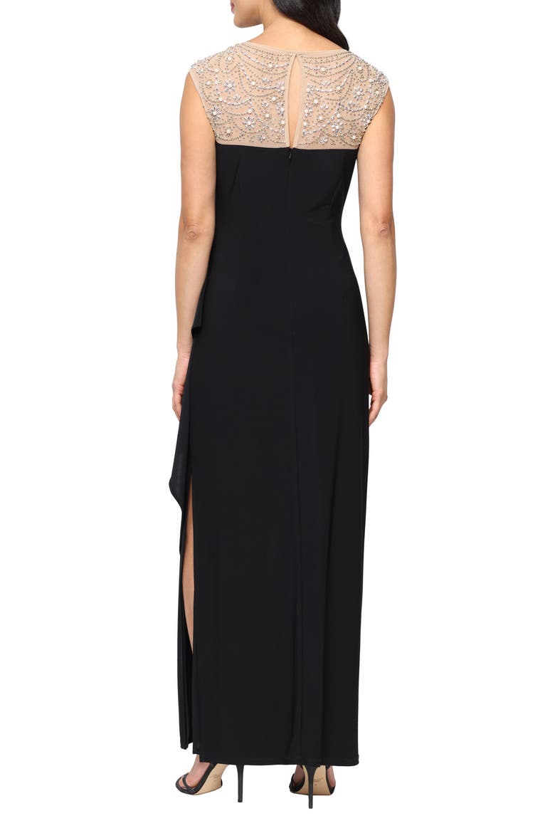 Bead Detail Mixed Media Gown, Alternate, color, BLACK GOLD