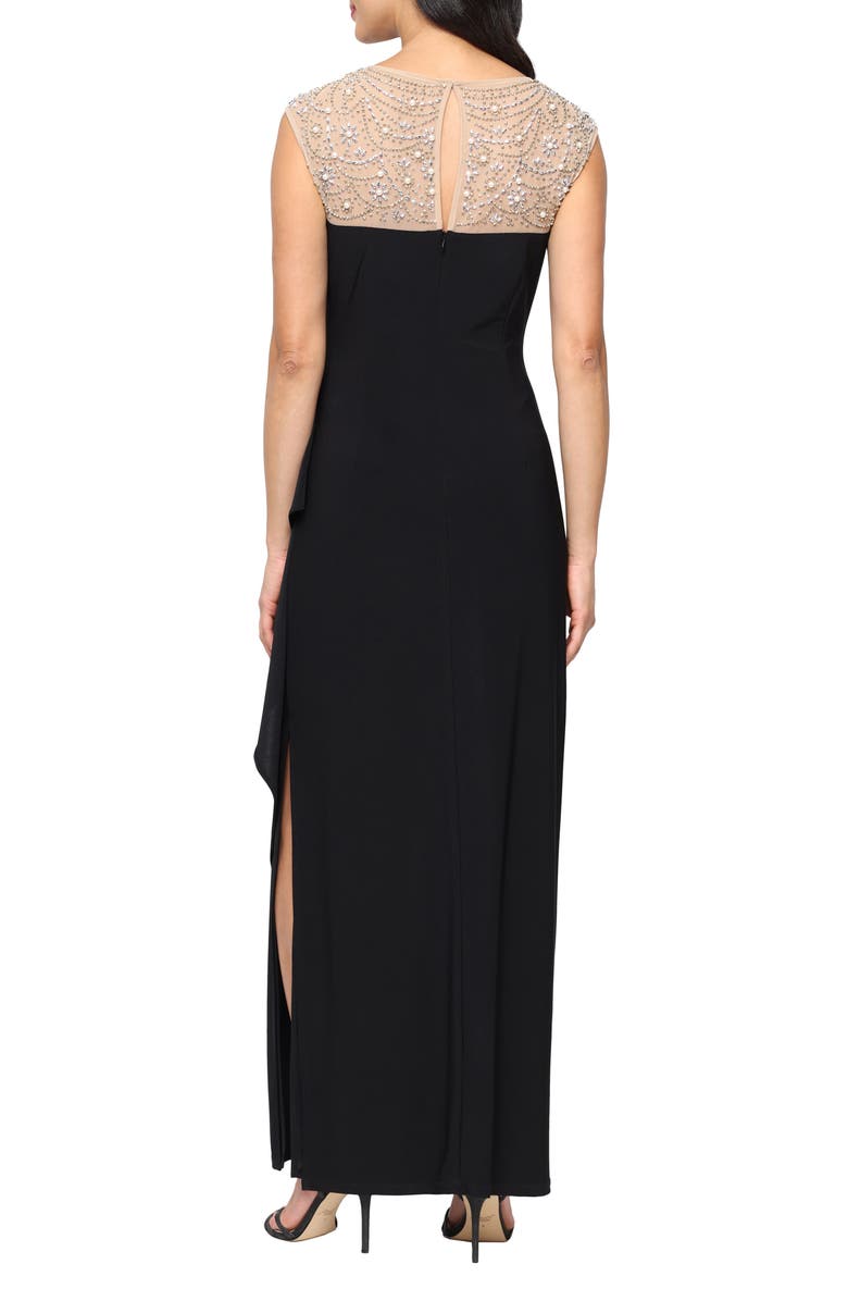 Alex Evenings Bead Detail Mixed Media Gown, Alternate, color, Black Gold