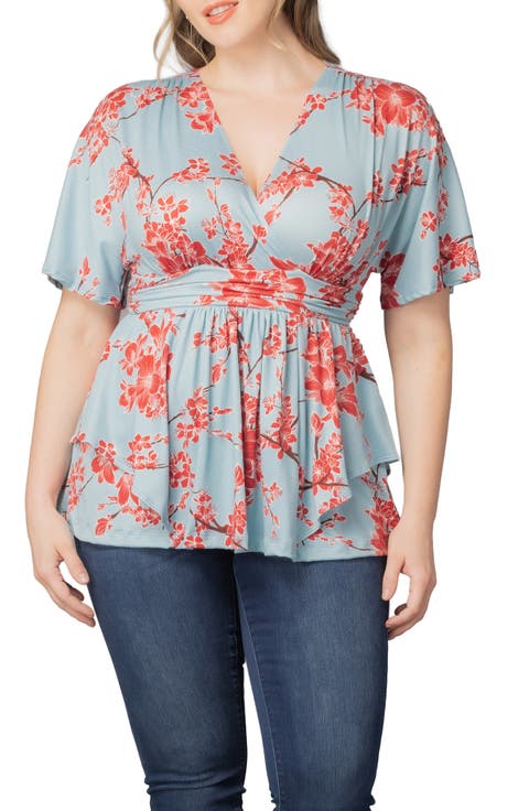 Encore Print Faux Wrap Top (Plus Size)