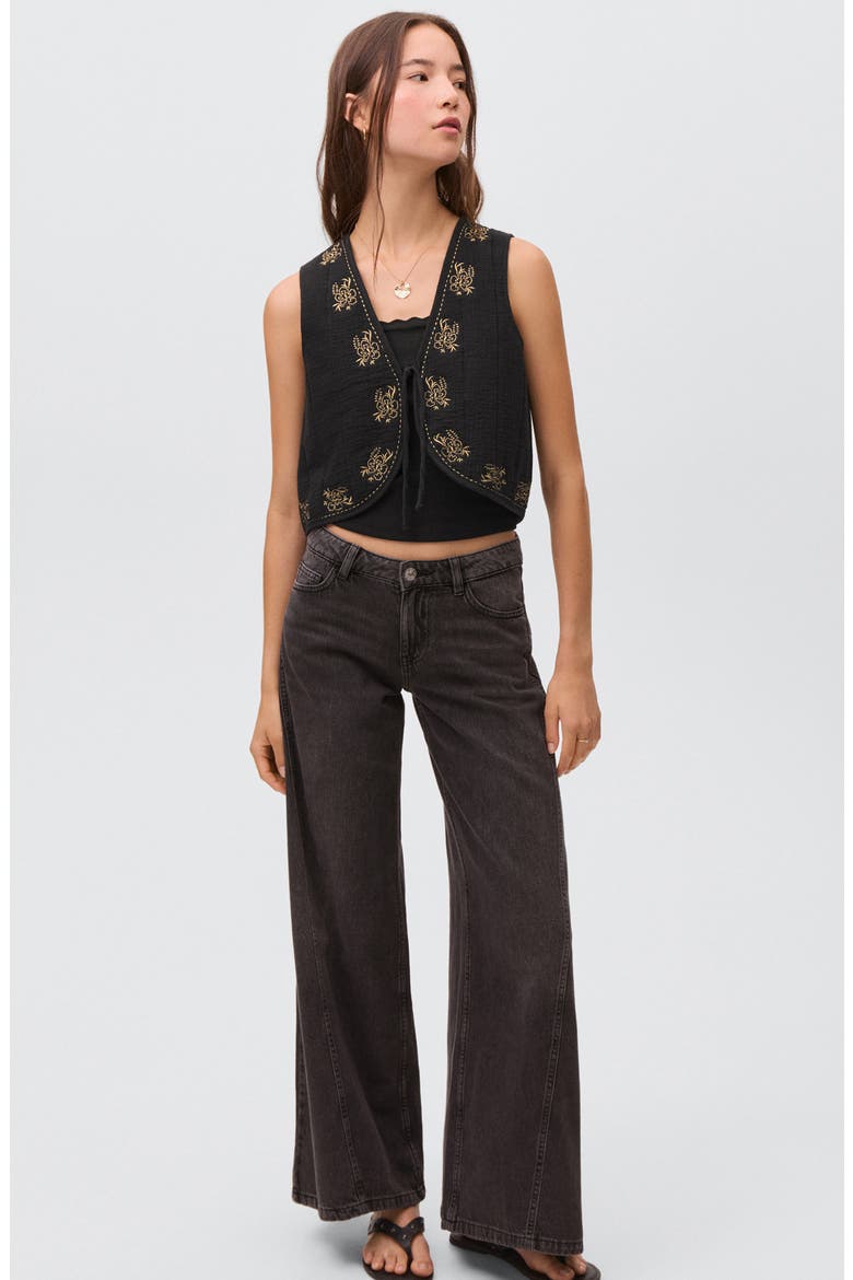 Embroidered Floral Cotton Vest, Alternate, color, BLACK