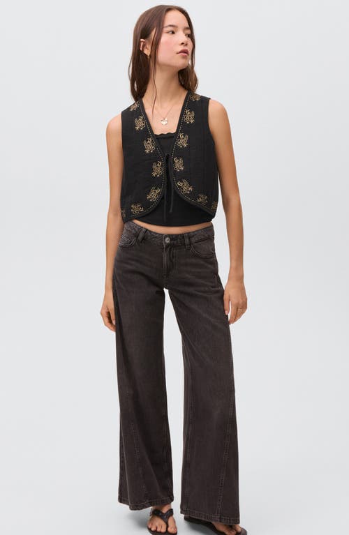 Mango Teen Embroidered Floral Cotton Vest In Black