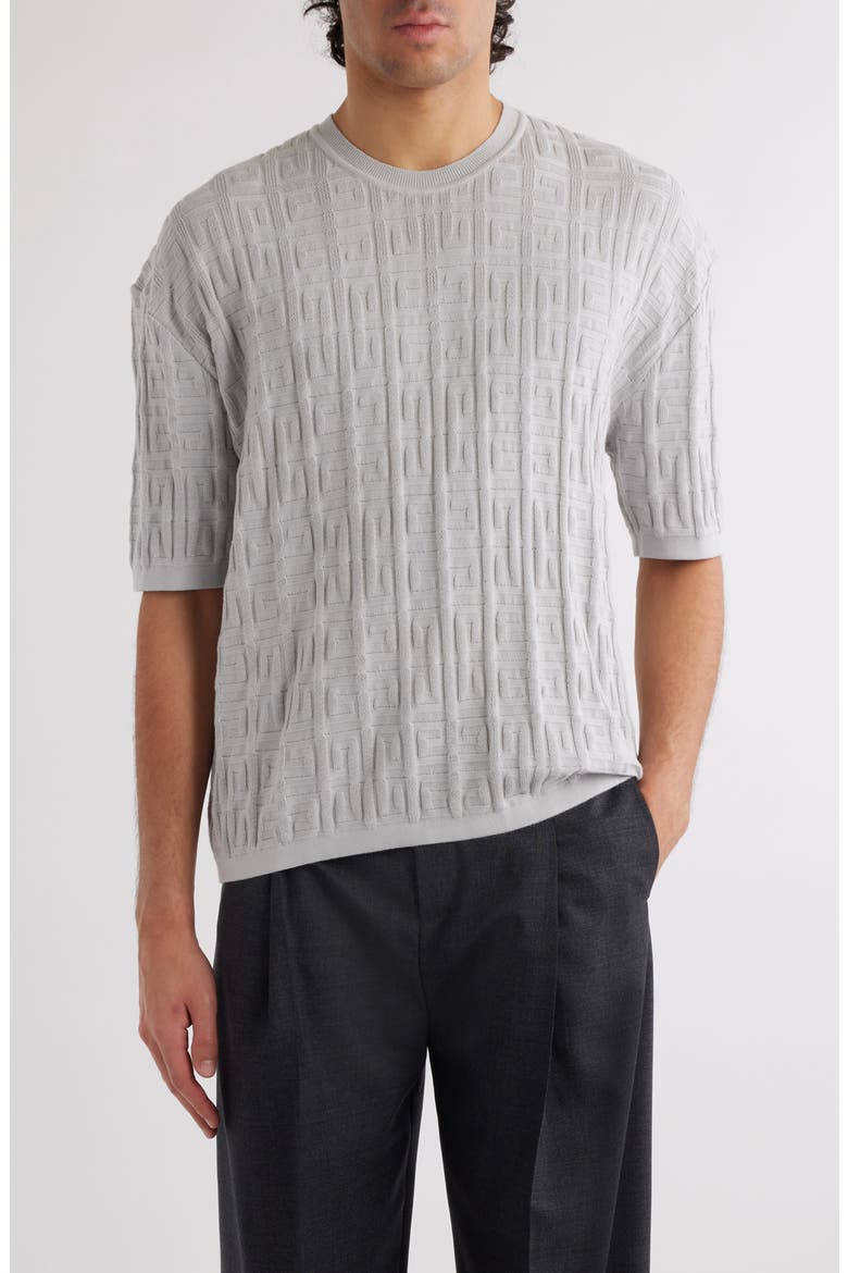 Logo Jacquard Short Sleeve Cotton Sweater, Main, color, PEARL GREY
