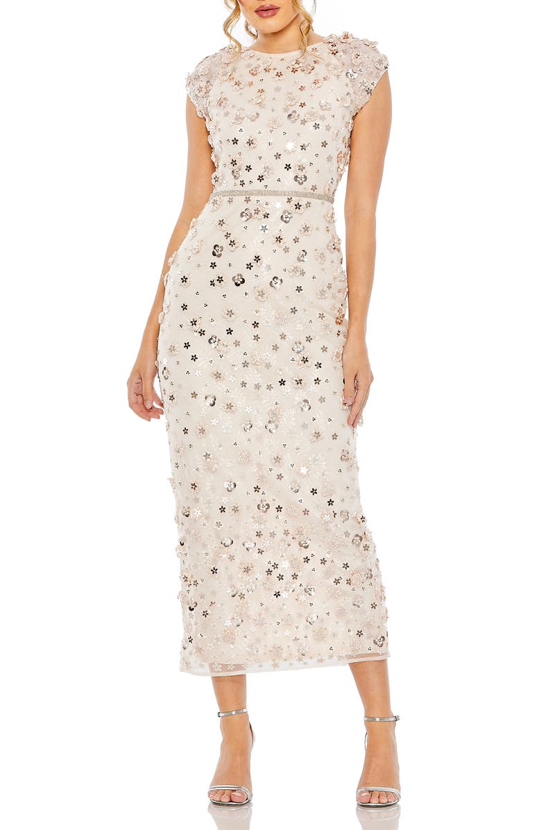 Mac Duggal Floral Applique Cap Sleeve Column Dress, Main, color, Blush